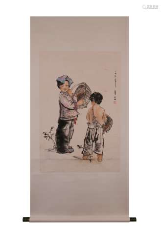 Vertical Figure Painting by Liu Wenxi
