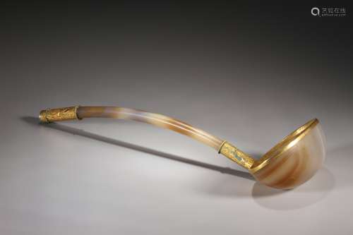 Gold-plated Agate and Silver Soup Ladle