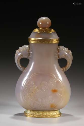 Gold-plated Agate Silver Flat Vase