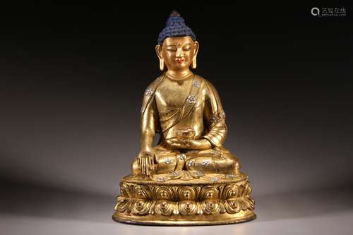 Gilt Copper Statue of Seated Sakyamuni