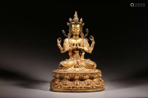 Gilt Copper Statue of Four-Armed Avalokitesvara