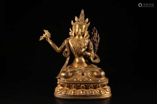 Gilt Copper Statue of Manjusri Bodhisattva