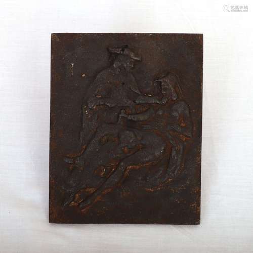 PETITE PLAQUE ÉROTIQUE EN FONTE XVIIIe siècle 15,5 x 12,5 cm