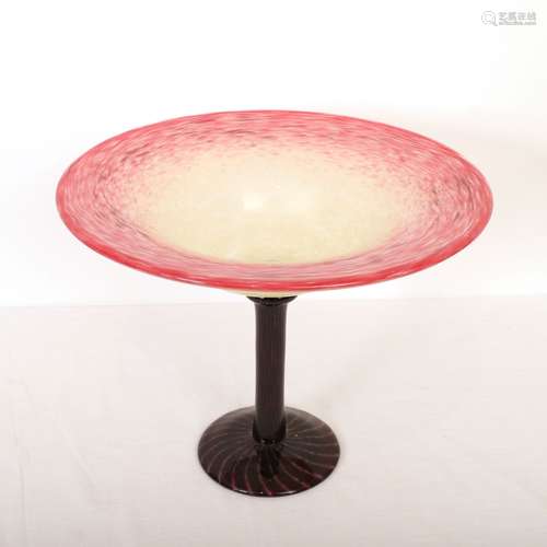 GRANDE COUPE SUR PIED EN VERRE NUAGÉ SCHNEIDER rose, blanc e...