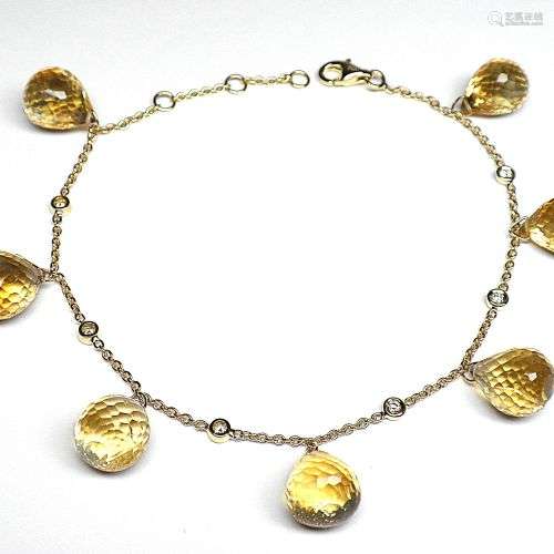 Bracelet or jaune orné de 7 Citrines taille briolettes pour ...