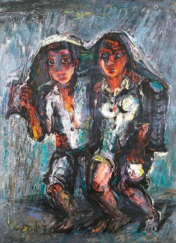 b.1948 罗中立 雨中夜行 布面油画