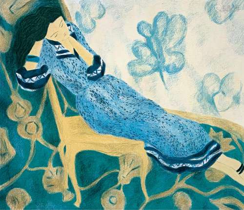 b.1938 皮埃尔·彭贡潘 水珠花纹长裙 石版画