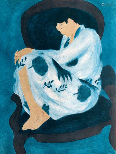 b.1938 皮埃尔·彭贡潘 蓝色女人 石版画