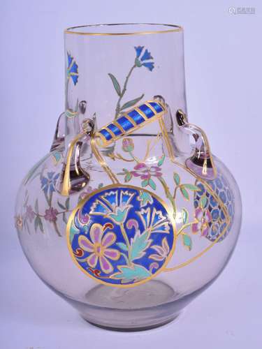 AN AESTHETIC MOVEMENT ENAMELLED GLASS VASE in the