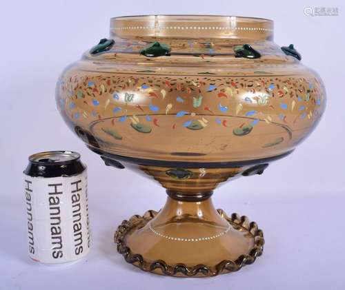 AN AESTHETIC MOVEMENT ENAMELLED GLASS PEDESTAL BOWL in