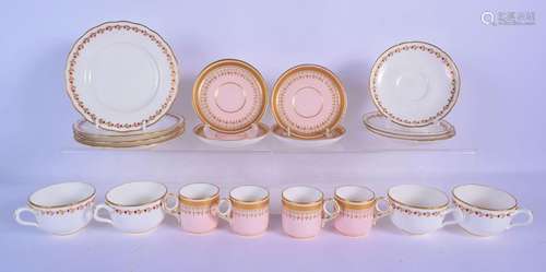 FOUR ANTIQUE DERBY CUPS AND SAUCERS together with a