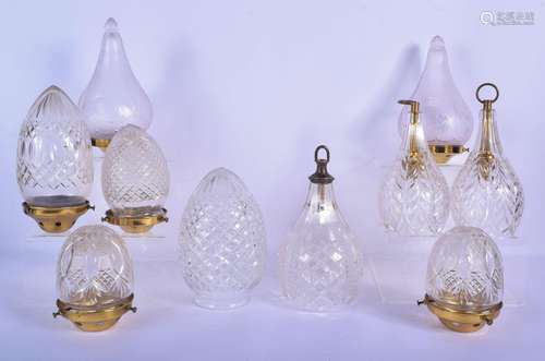 TEN VINTAGE CUT GLASS AND BRASS LANTERN OR PENDANT