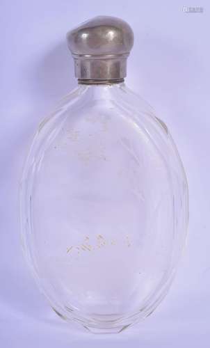 A 19TH CENTURY BOHEMIAN CLEAR GLASS HIP FLASK with