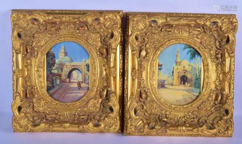 A PAIR OF CLASSICAL GILTWOOD FRAMES containing East…