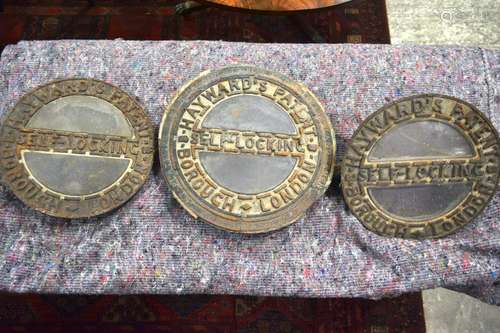 THREE GLASS AND STEEL FIRE HOSE COVERS, used onboard