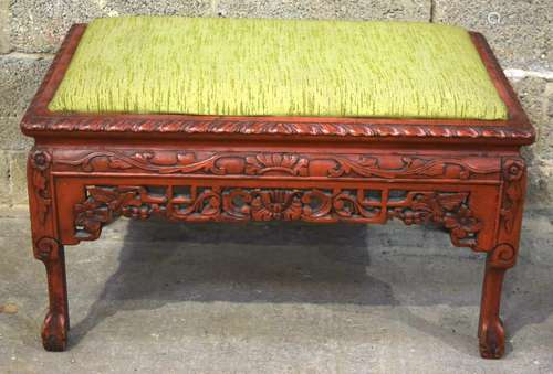 A 19TH CENTURY CHINESE RED LACQUERED STOOL decorated