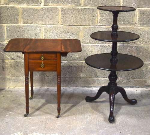 A VICTORIAN MAHOGANY THREE TIERED DUMB WAITER, along