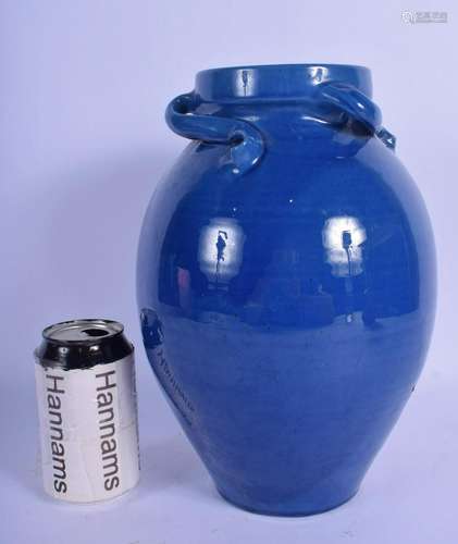 A RARE LIBERTY OF LONDON BLUE GLAZED POTTERY VASE with