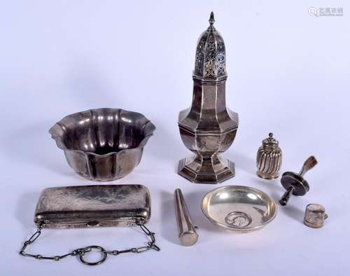 A SILVER BOWL together with other silver ware. 460