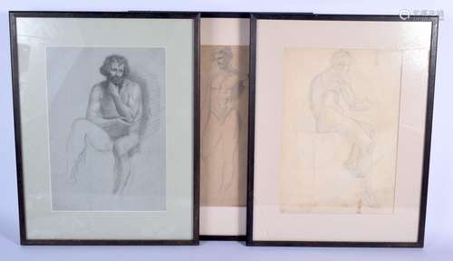 British School (C1920) Three pencil sketches, Males.