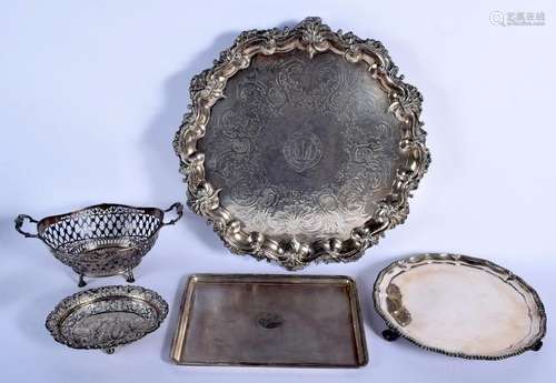 A LARGE MID 19TH CENTURY ENGLISH SILVER SALVER together