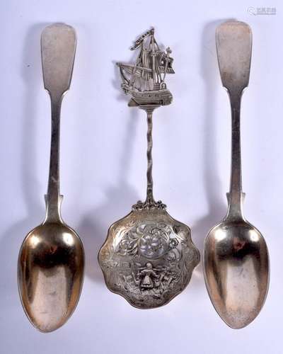 THREE ANTIQUE SILVER SPOONS. London 1876 and later. 137