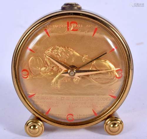 AN UNUSUAL VINTAGE BRASS WIND UP LION ALARM CLOCK with