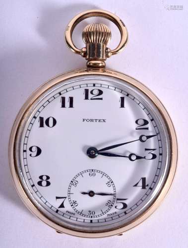 A 9CT GOLD FORTEX POCKET WATCH. 83 grams overall.