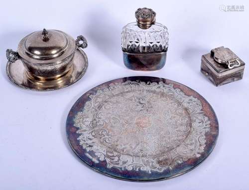 A SILVER TABLE SETTING together with a silver inkwell