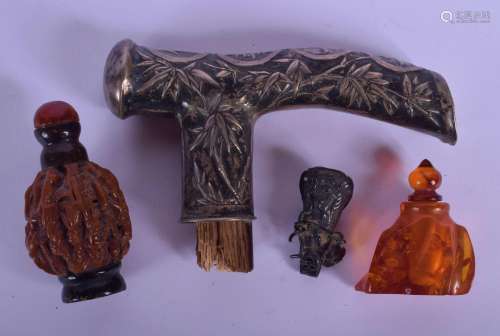 A FINE 19TH CENTURY CHINESE CARVED NUT AND AMBER …