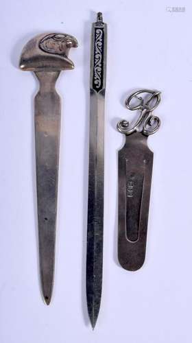 AN EDWARDIAN SILVER BOOK MARK together with a silver