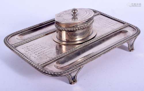 AN ANTIQUE PRESENTATION SILVER INKWELL presented to