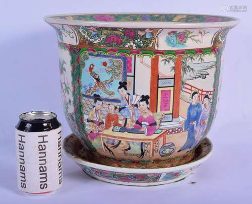 A 1950S CHINESE CANTON FAMILLE ROSE JARDINIERE ON STAND