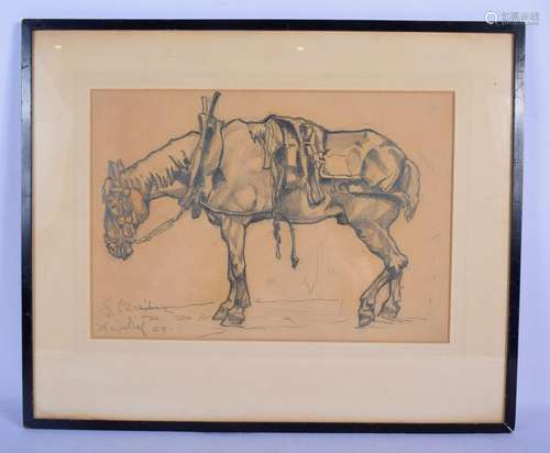 European School (C1920) Charcoal, Study of a horse.