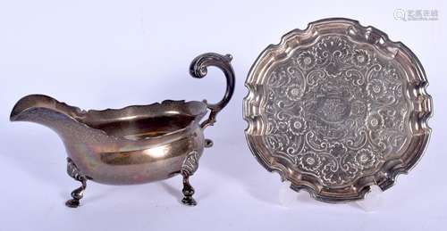 A GEORGE III SILVER ENGRAVED WAITER together with a