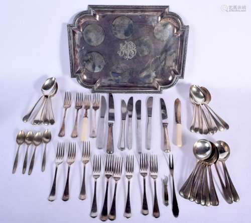 TWO BASKETS OF SILVER PLATED FLATWARE and a tray. (qty)