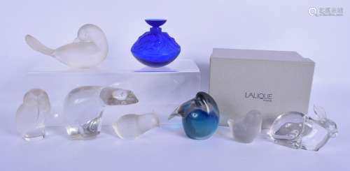 A LALIQUE BLUE GLASS SCENT BOTTLE together with a