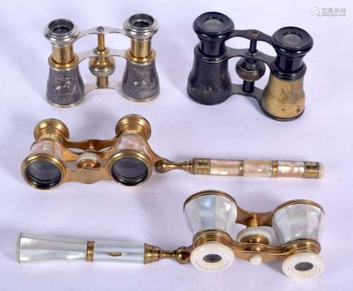 FOUR PAIRS OF ANTIQUE OPERA GLASSES in various forms