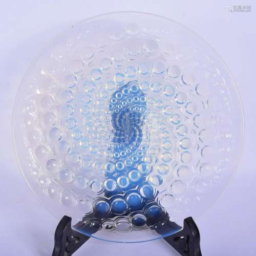 A FRENCH R LALIQUE IRIDESCENT BLUE GLASS PLATE