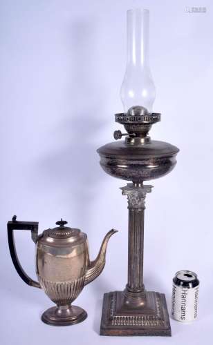 A VICTORIAN SILVER COFFEE POT and a silver plated oil