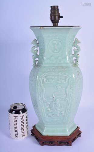 A 19TH CENTURY CHINESE TWIN HANDLED CELADON VASE Late