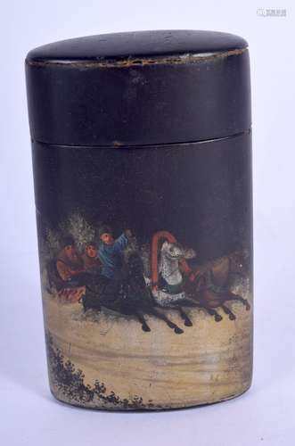 A 19TH CENTURY RUSSIAN BLACK LACQUER TROIKA BOX AND