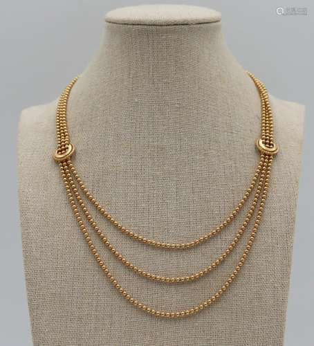 JEWELRY. Italian 18kt Gold Beaded (3) Strand