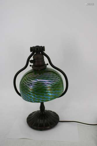 Tiffany Studios Bronze Damascene Harp Lamp.