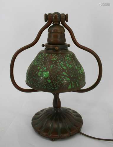 Tiffany Studios Bronze Harp Lamp With Blown Out