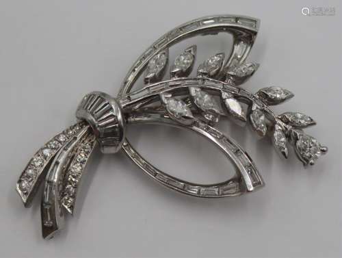 JEWELRY. Platinum and Diamond Floral Brooch.