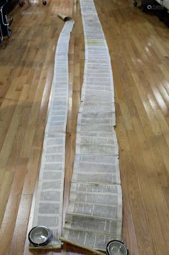 Two Antique Torah Scrolls On Parchment.