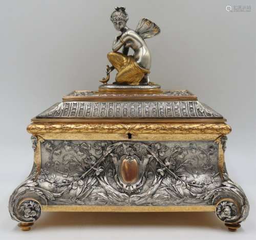 French Silvered and Gilt Decorated Bronze Trinket