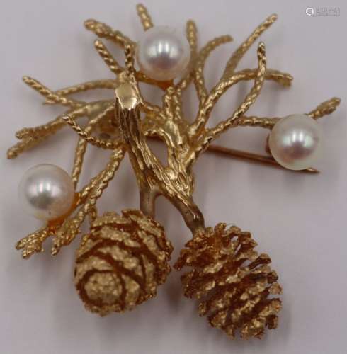 JEWELRY. Vintage 14kt Gold and Pearl Pinecone