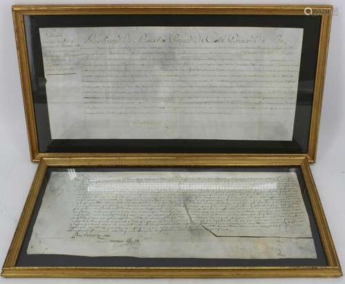 2 Framed French Antique Documents, 1567 & 1765